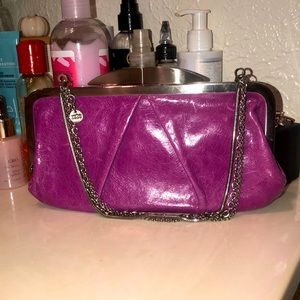 Hobo Maroon Leather Kiss Lock Chain Clutch